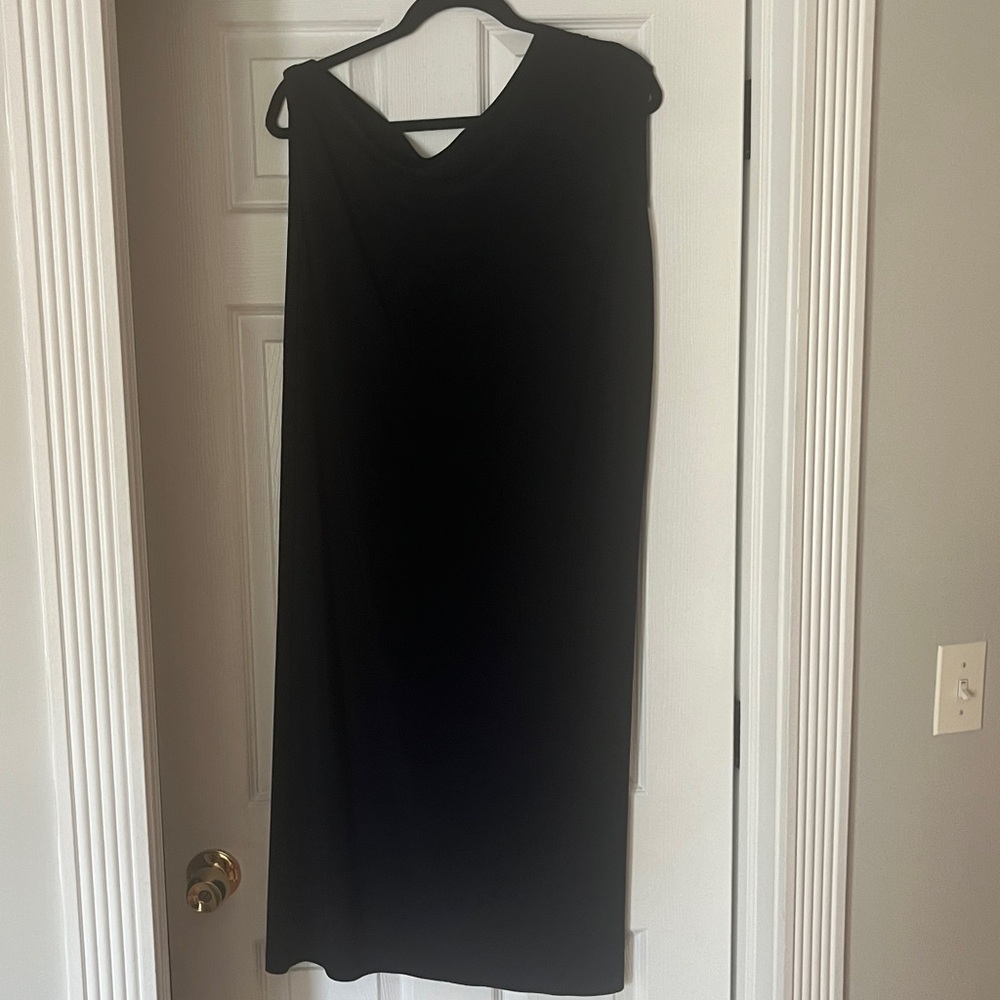 Norma Kamali Drop Asymmetric Shoulder A-line Long Navy Dress Size Medium - Picture 8 of 12